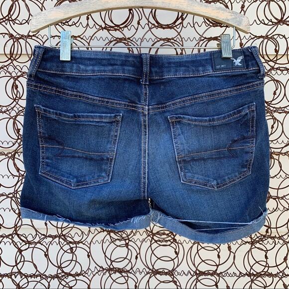 AEO midi jean shorts rolled fray hem Super Stretch Size 4 - Picture 2 of 6